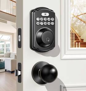 Ks01c Veise Electronic Keypad Deadbolt Smart Lock With 2 Door Knobs-matte Black