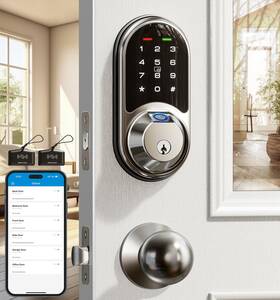 Rz07c-satin Veise Rz07c-satin/nickel Rz07c Smart Locks For Front Door 2 Knob Handle Set Fingerprint Keyless