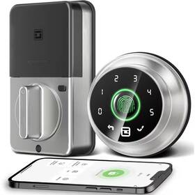 Wrightmaster 313025895880 4 In 1 Aluminum Smart Lock Deadbolt With App Biometric Door Knob Keyless Entry