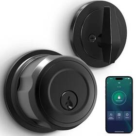 Wrightmaster 580236287555 3 In 1 Aluminum Smart Lock Deadbolt With App Biometric Door Knob Round Black