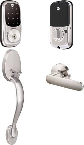 B07rg7zf6k Yale Assure Z-wave Smart Touchscreen Deadbolt And Jamestown Handleset Satin Nicke