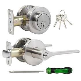 8612-sn Zevaway 1130 Keyed Alike Front Door Handle And Deadbolt Set Round Heavy Duty With Lock Silver