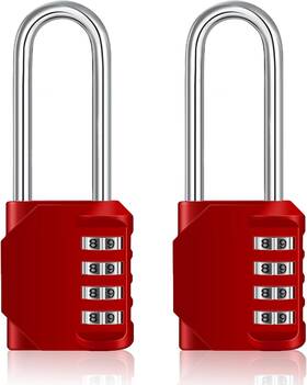 Zhege 385606123613 Padlock 2 Pack 2.6 Inch Long Shackle Combination Lock 4 Digit 2p Red