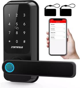 H5-bf2-zmn Zomnua Smart Door Lock With Handle Fingerprint Keyless- 6 Ways To Unlock - Black