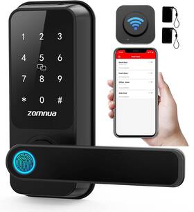 Zmntus-zns-dlh004-blk Zomnua Wifi Smart Lock With Handle Fingerprint Lever Keyless Entry Door Ke
