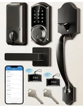 Veise VE06-H Smart Keypad Door Lock W/handle, App Control, Keyless Auto Black. Fixed Price $100.00.