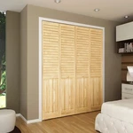 Kimberly Bay Closet Door, Bi-fold, Plantation Louver-panel Solid Core Unfinished. Fixed Price $175.35.