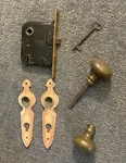 Antique Brass Door Knob And Lock Set With Cover Plates Key, Works Well. Fixed Price $89.99.