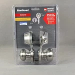 Kwikset Cove Satin Nickel Keyed Door Knob Single Cylinder Deadbolt. Fixed Price $15.99.