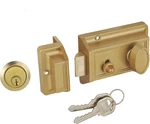 Antique Night Latch Deadbolt Rim Lock With Keys For Front Door, Gold Finish. Fixed Price $30.99.