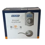 Schlage Camelot / Accent Lever Keypad Security Door Lock Set Satin Nickel. Fixed Price $119.95.
