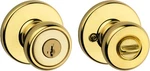Kwikset Tylo Entry Door Knob With Lock, Smartkey, Polished Brass. Fixed Price $21.99.