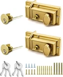 Qwork Night Latch Deadbolt Rim Lock With Key, 2PACK Gold Finish Antique. Fixed Price $27.43.