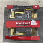 Kwikset Sedona Transitional Satin Brass Lever & Single Cylinder Deadbolt KW1. Fixed Price $60.00.