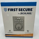 Schlage First Secure Keypad Deadbolt -satin Stainless Steel PBE135TRU630. Fixed Price $78.00.