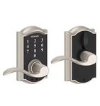 Camelot Satin Nickel Keyless Touchscreen Door Lock With Accent Handle. Fixed Price $79.99.