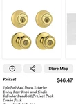 Kwikset 92420-031 Bright Brass Tylo Knob Entry Lockset Deadbolt Gold. Fixed Price $27.50.