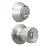 Keyed Entry Door Knob Deadbolt, Hyper Tough Tulip Style, Silver Stainless Finish. Fixed Price $15.95.
