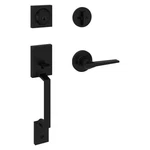 Kwikset Amador Matte Black Entry Door Handleset With Round Rose Hollis. Fixed Price $110.00.