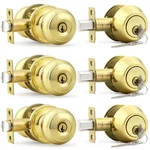 Probrico Polished Brass Entry Door Knob Lock Set And Double Cylinder Deadbolt. Fixed Price $63.49.