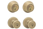 Kwikset Tylo Antique Brass Entry Door Knob & Single Cylinder Deadbolt Combo. Fixed Price $34.93.