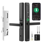 Jnzch Sliding Door Smart Lock W/ Fingerprint, Card, App, Key, Touchscreen, Black. Fixed Price $89.99.