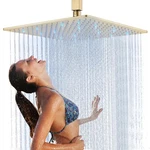 Luxury Led Shower Head 16 Inch Square Rainfall Top Spray Brass Brushed Gold. Fixed Price $38.99.