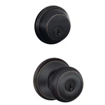 Schlage Georgian Aged Bronze Deadbolt And Entry Door Knob 1-3/4 In.. Fixed Price $62.84.