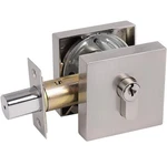 Square Single Cylinder Deadbolt Satin Nickel One Side Keyed Modern Lock. Fixed Price $19.99.