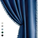 100% Blackout Patio Door Curtains 84" Navy Blue Pom Panels Slidin.... Fixed Price $34.23.