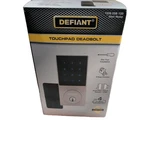 New Defiant Square Matte Black Electronic Single Cylinder Touchpad Deadbolt. Fixed Price $23.97.