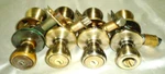 4 Vintage Kwik Antique Brass Door Knob Handle Dummy Locking Sets. Fixed Price $60.00.