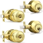 2 Pack Double Cylinder Deadbolt & Knob Set, Polished Brass, Keyed Alike. Fixed Price $55.86.