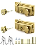 Qwork Night Latch Deadbolt Rim Lock With Key, 2PACK Gold Finish Antique. Fixed Price $27.43.