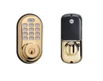Yale Real Living Electronic Keyless Deadbolt YRD210ZW605 (bright Brass). Fixed Price $47.99.