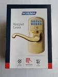 Schlage Flex Lock Keypad Keyless Entry Door Handle Flair Lever Bright Brass. Fixed Price $134.99.