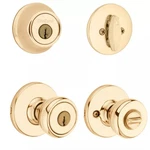 Kwikset Tylo Entry Knob And Single Cylinder Deadbolt Combo, Polished Brass. Fixed Price $30.99.