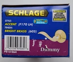 Schlage Accent 605 Bright Brass Left Hand Dummy Door Knob Lever F170-ACC-LH. Fixed Price $12.99.