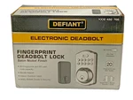 Defiant Electronic Single Cylinder Deadbolt, Fingerprint Keypad, Satin Nickel. Fixed Price $39.99.