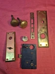 Vintage Marks Mortise Door Lock Set Brass Knobs Plates Metro Cylinder Key. Fixed Price $79.99.