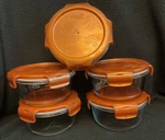 Locknlock Glass Food Containers W/ Lids 5PC & Round Stackable Copper. Fixed Price $49.99.