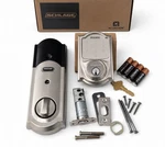 Schlage Sense Smart Deadbolt With Satin Nickel Camelot Trim. Fixed Price $99.00.