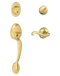 Schlage Plymouth Single Cylinder Handleset, Bright Brass F60 505 Fla 605. Fixed Price $47.99.