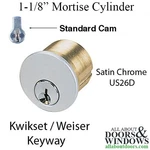 1-1/8" Kwikset/weiser/weslock Keyway Mortise Cylinder Satin Chrome. Fixed Price $21.00.