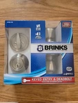 Brinks Tulip Style Keyed Entry Door Knob And Single Deadbolt, Satin Nickel. Fixed Price $34.99.