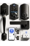 Veise VE027-H Built-in Wi-fi Fingerprint Smart Deadbolt Lock Handle Set Black. Fixed Price $84.00.