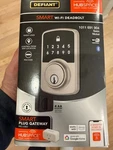Defiant Smart Wifi Deadbolt Door Lock - Satin Nickel Complete W/ Hub & Keys. Fixed Price $35.00.