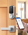 (silver) Desloc B200 Fingerprint Smart Lock With Handleset, Keyless Deadbolt. Fixed Price $67.89.