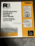Satin Nickel Single Cylinder Electronic Deadbolt W/ Lighted Keypad & Door Handle. Fixed Price $45.00.