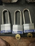 Master Keyed Alike Laminated Padlocks, Steel Body, 1-3/4 In., 2.5-IN. Long. Fixed Price $24.00.